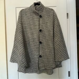 Vintage Woven Welsh Blanket Black White Cape Coat